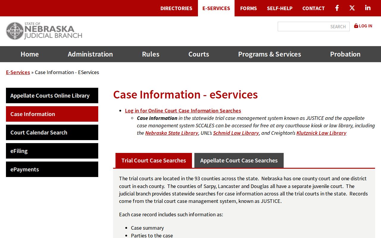Nebraska JUSTICE court record search for Stanton County warrant-related case information